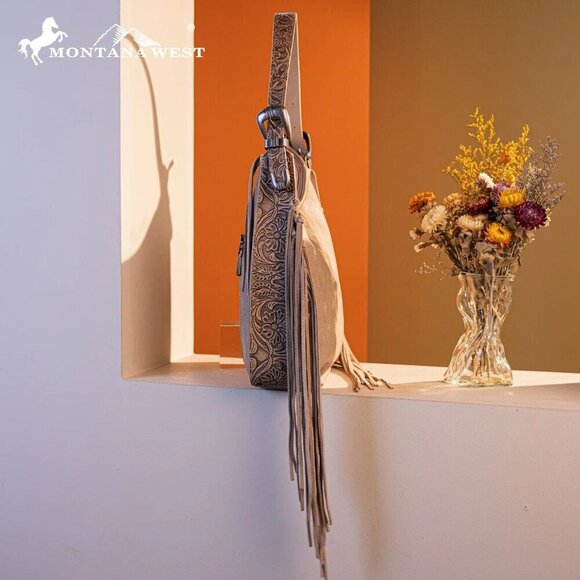 MW1272G-918 Montana West Floral Tooled Concealed Carry Hobo - Picture 2 of 16